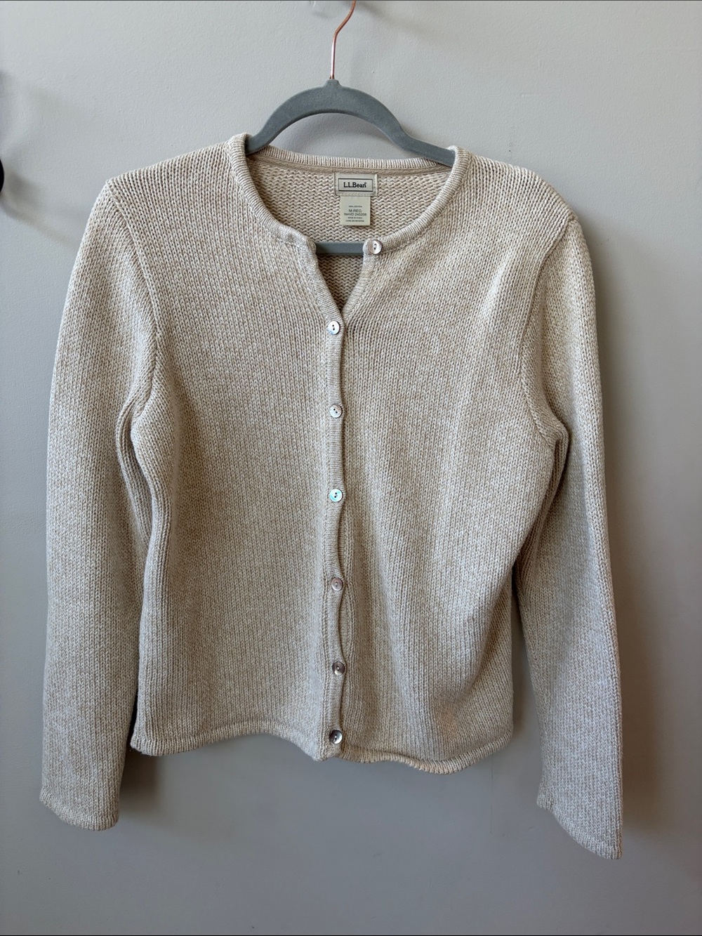 L.L. Bean Women's Light Cream Button-Front Knit Cardigan
